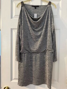 White House Black Market Charcoal Gray Cowl Neck Long Sleeve Dress